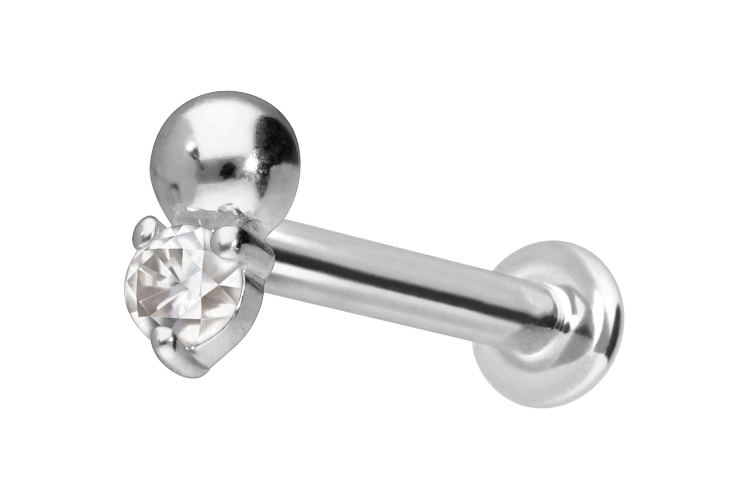 14 Karat Gold Labret Piercing mit Push Fit MOISSANIT + KUGEL